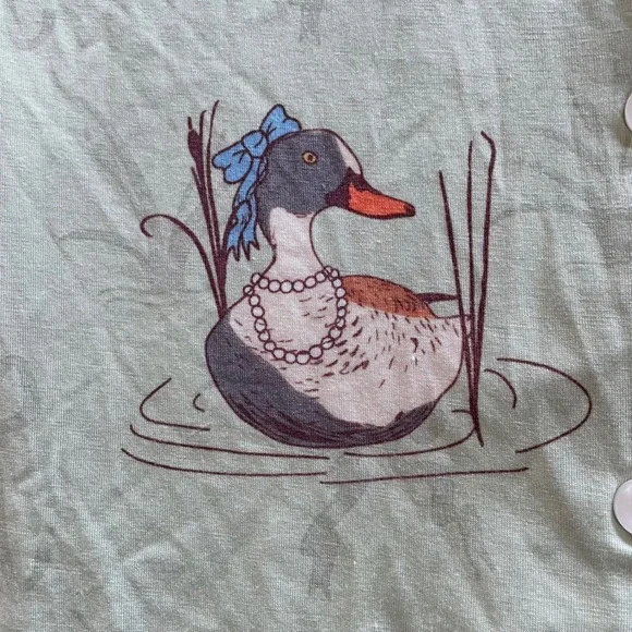 In My Sundays Fancy Fowl Pajama Set Women's Small Duck Sleepwear Green Button Up - Picture 9 of 11